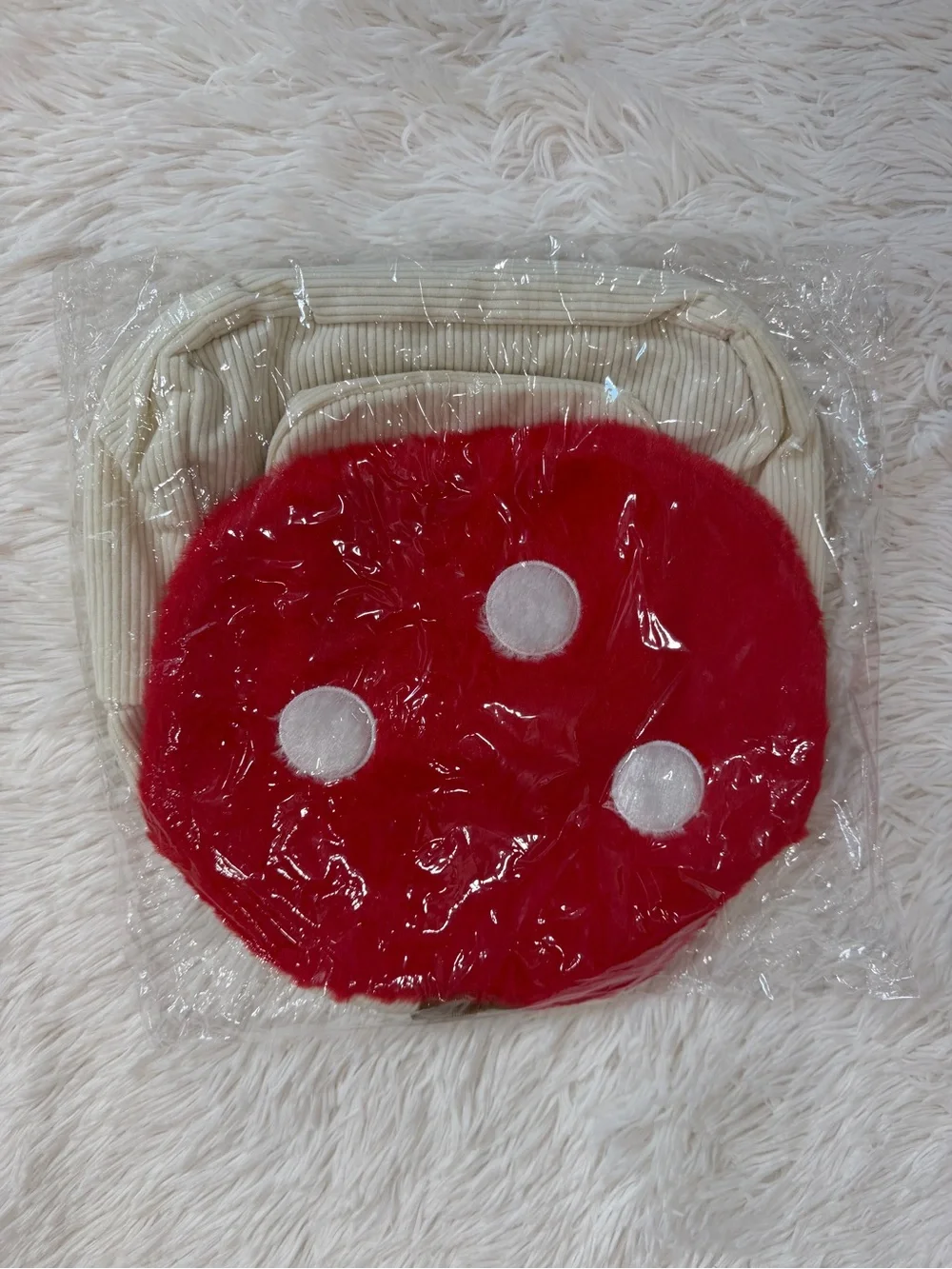 Plush Red Polka Dot backpack Bag with Cream Trim